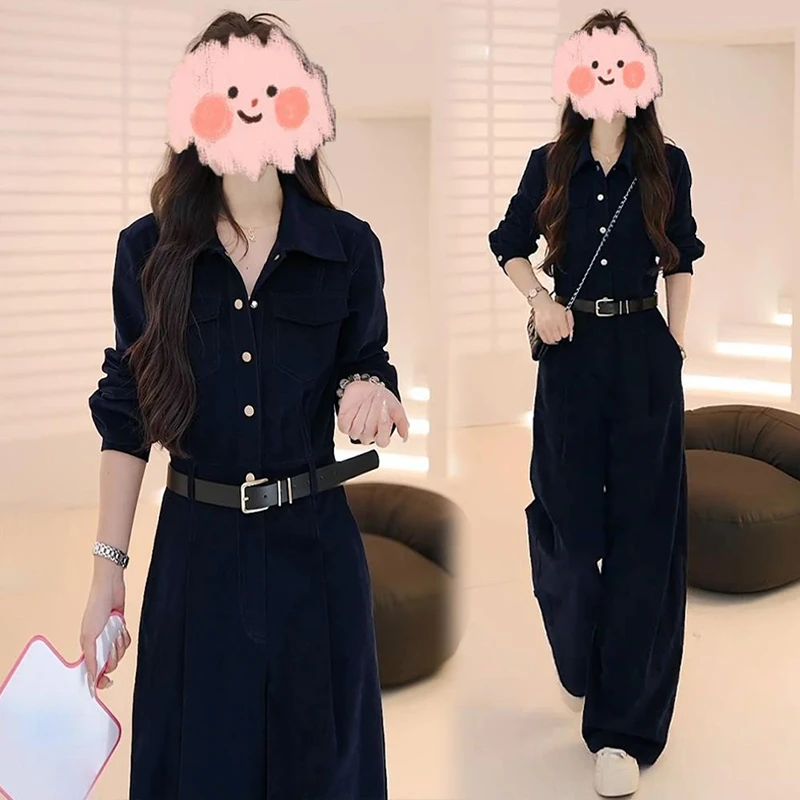 老钱风松驰感黑色连体裤女装2025春秋新款小众高级御姐风阔腿长裤