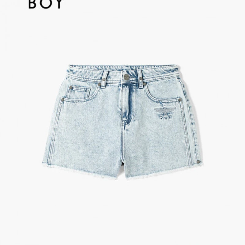 BOYLONDON25新款春夏女款毛边水蓝潮牌牛仔时尚百搭短裤W53002