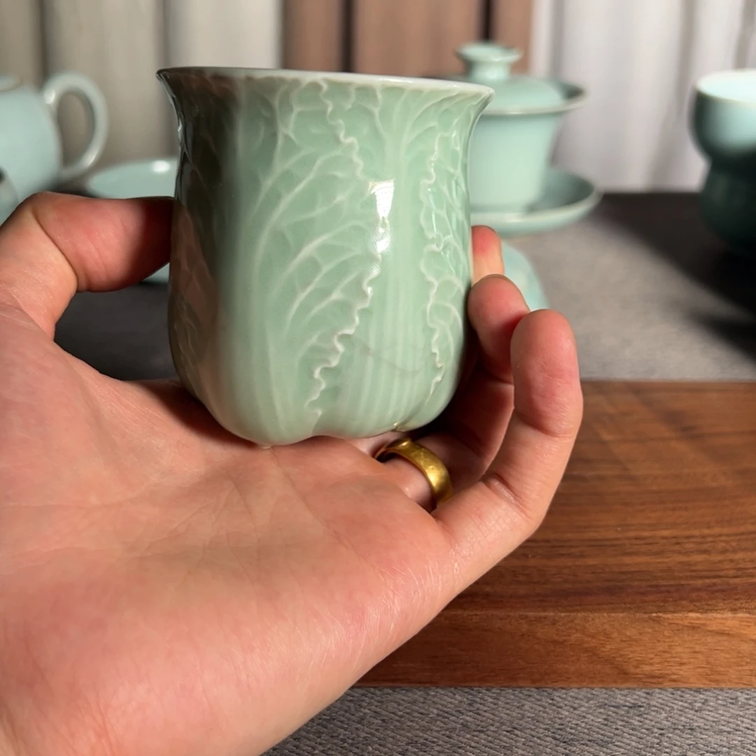 杯天**宝汝州天青釉白菜杯