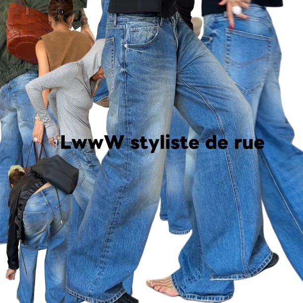 【大口袋】重工洗水低腰直筒牛仔裤