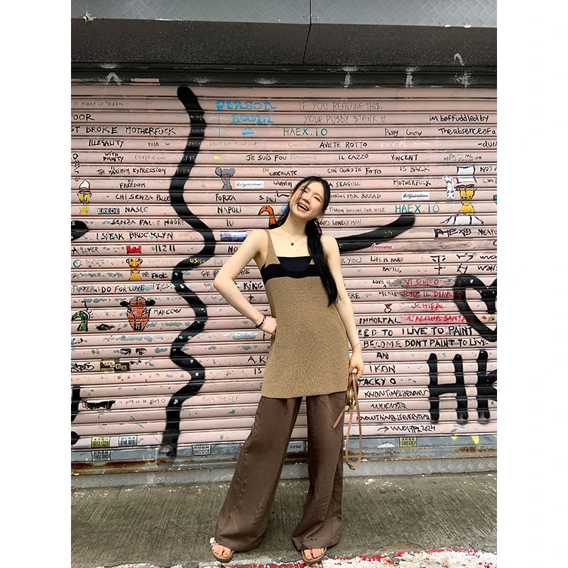 王少女YOKLASS 【清清】咖色直筒松紧腰阔腿裤裤K19924S42