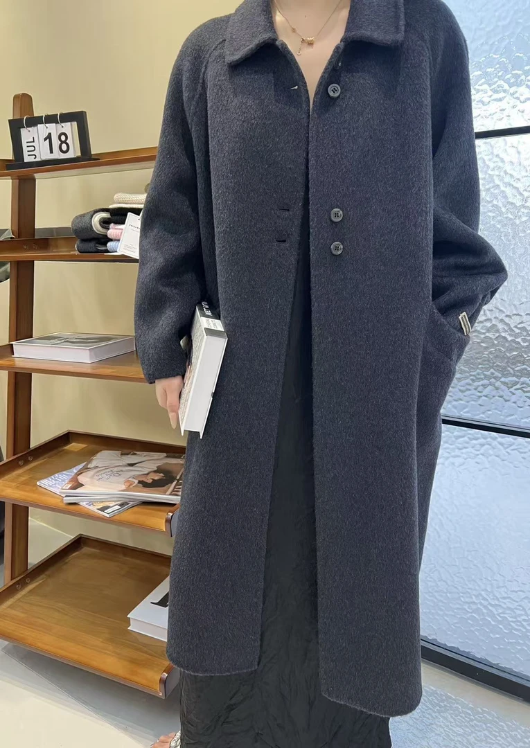 娃娃领长款羊毛外套简约通勤时尚百搭