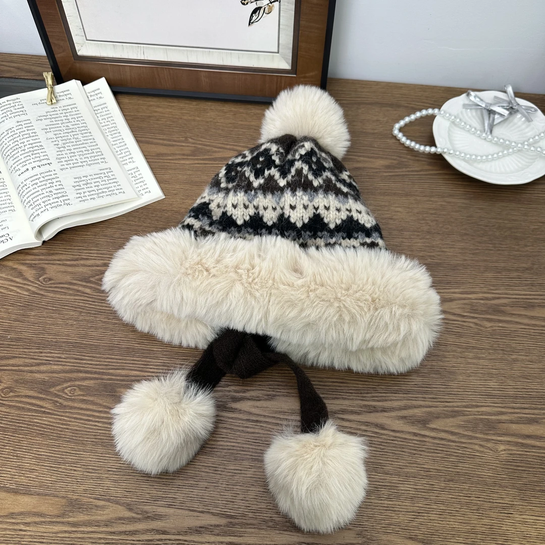 【Golden cherry】儿童暖和和毛绒球球帽子