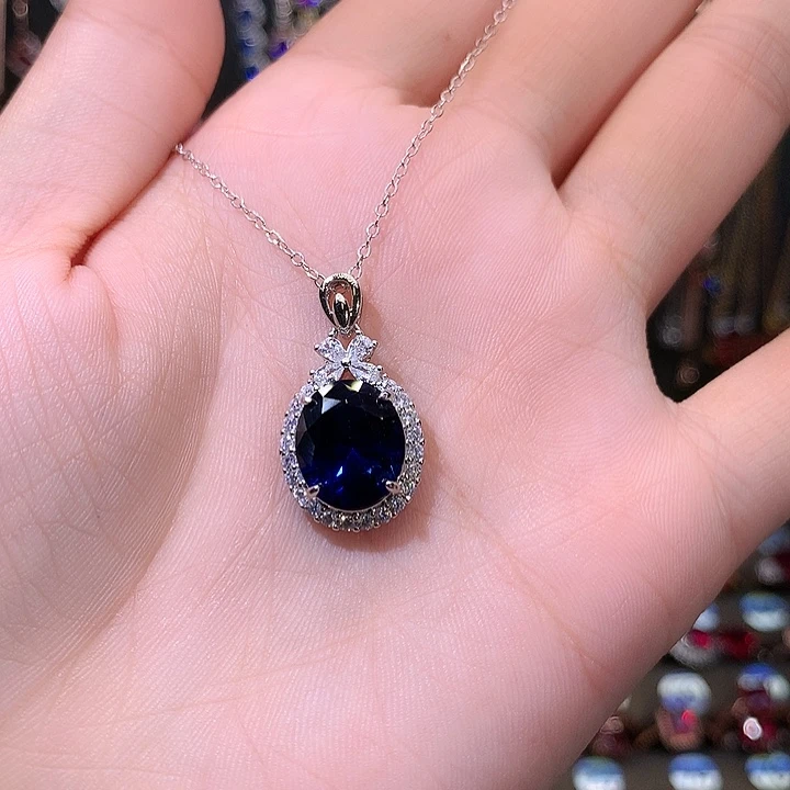 蓝宝石吊坠(赠链)银S925镶嵌1