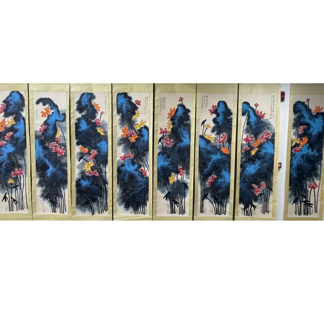 张老 款 绘画荷花八条屏180*46平尺7.4*8