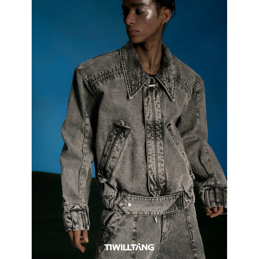 TIWILLTANG启世录“铸窒陉翼”复古水洗三角折边明星同款牛仔夹克