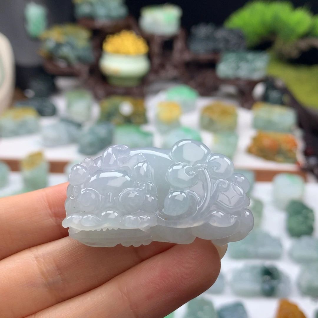 翡翠未镶嵌颈饰A15 高冰天空蓝霸王貔貅