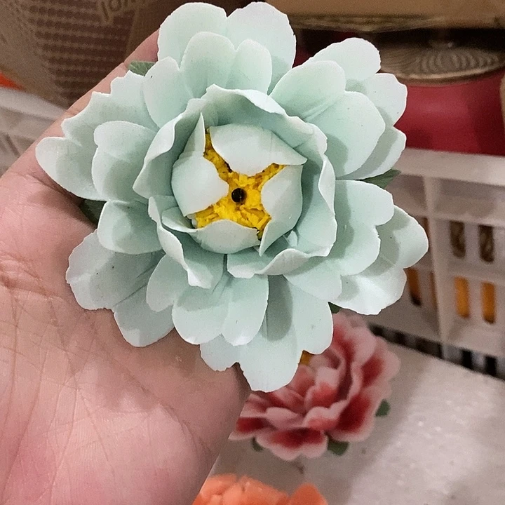 瓷片纯手工陶瓷花摆件瑕