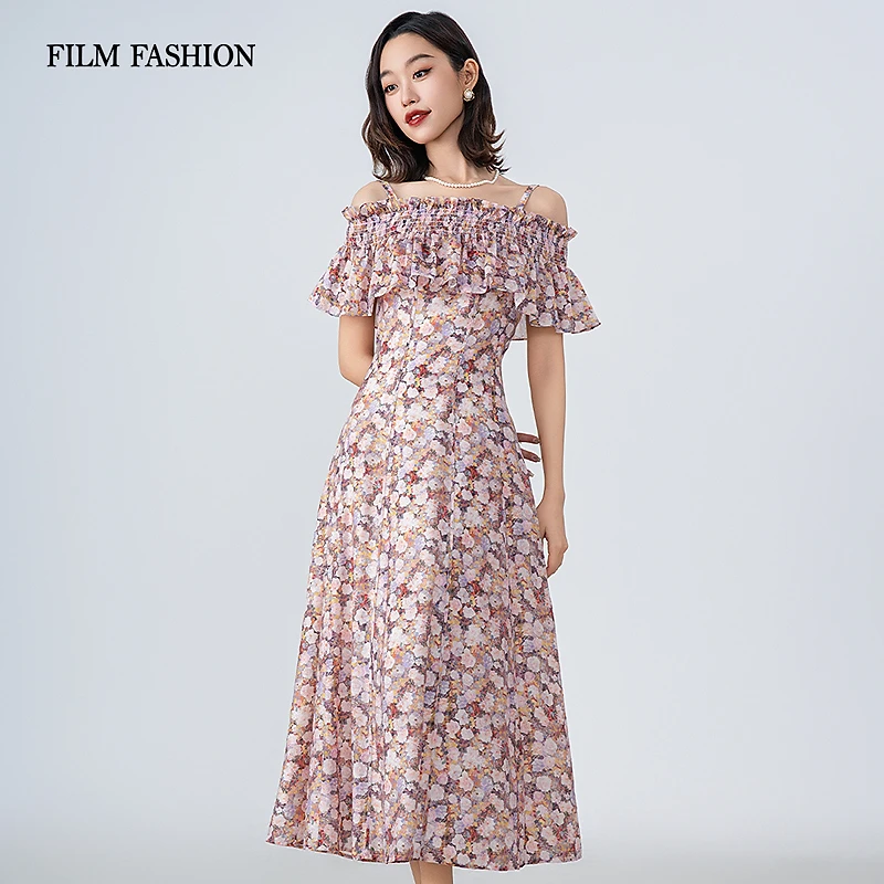 【蒋千金】一字肩碎花度假连衣裙FFNL126337