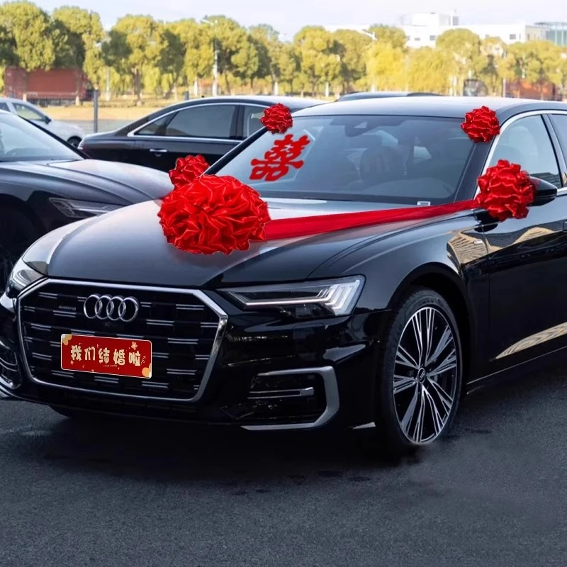 婚车装饰车头大红花球新车绣球汽车主车红绣球婚车装饰车头花
