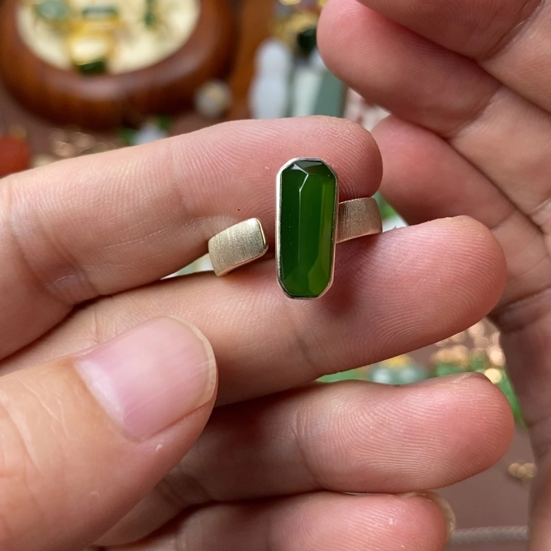 和田玉戒指银S925镶嵌