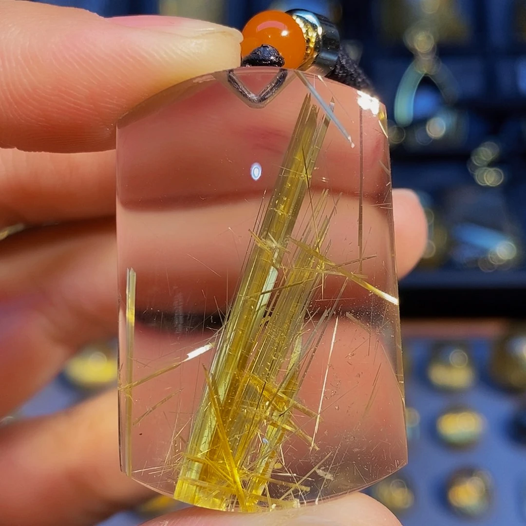 水晶颈饰未镶嵌天然钛晶无事牌吊坠