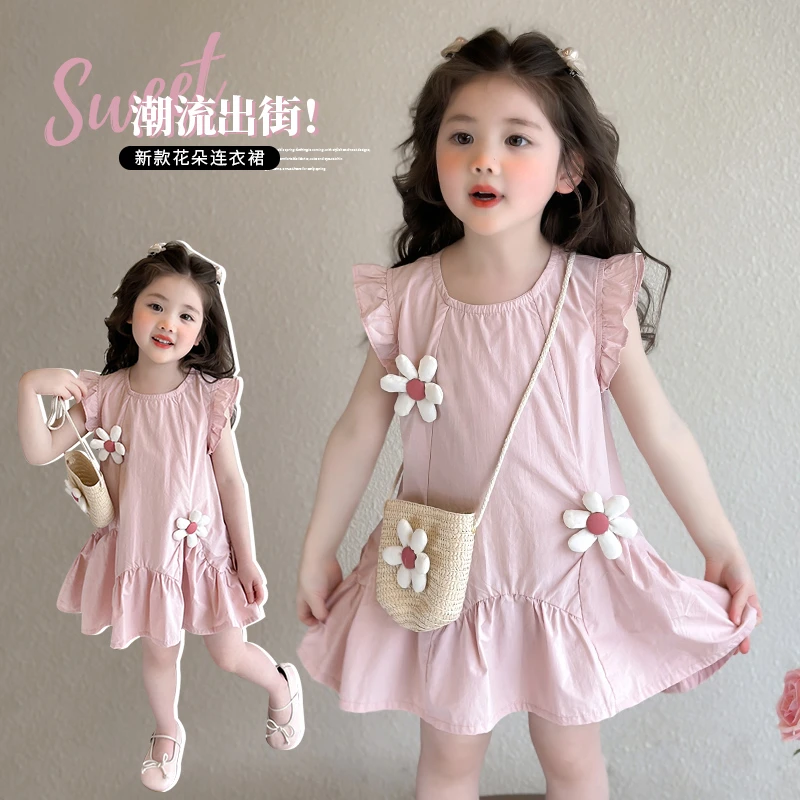 女童夏季连衣裙新款洋气儿童装小女孩甜美花朵公主裙女宝宝背心裙
