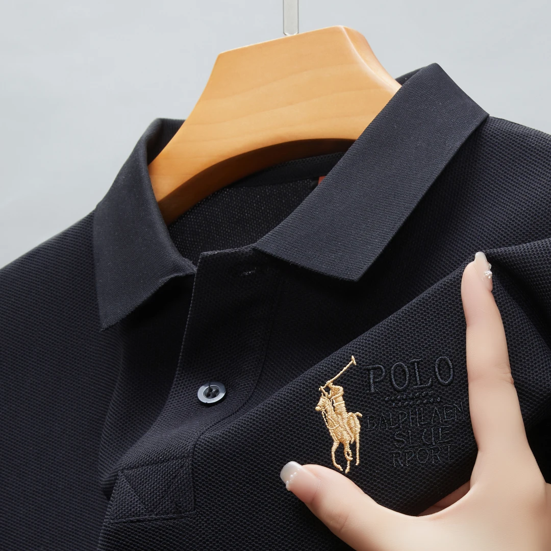 X夏季商务短袖翻领男士T恤宽松纯色薄款高档休闲大码半袖polo衫