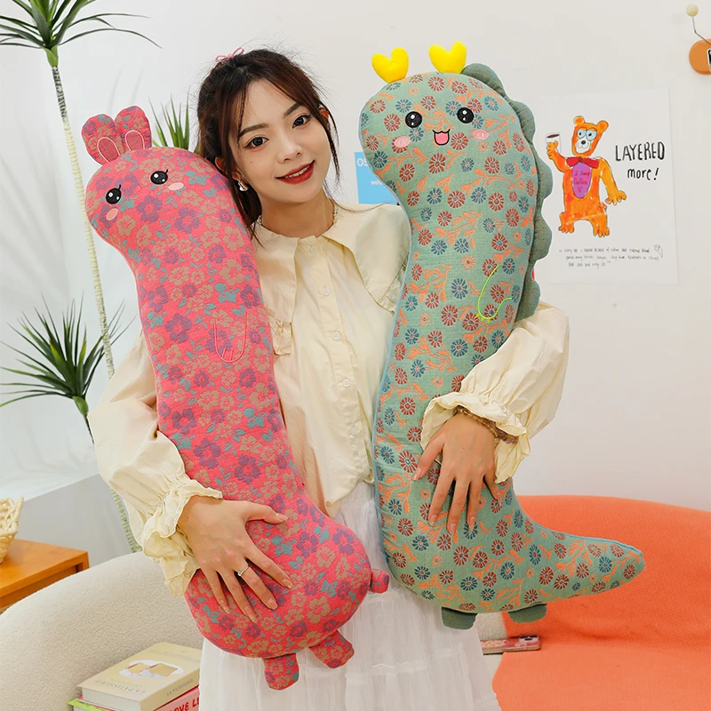 90CM新款Q版碎花小龙小兔母婴级布艺三层纱可爱陪睡大抱枕