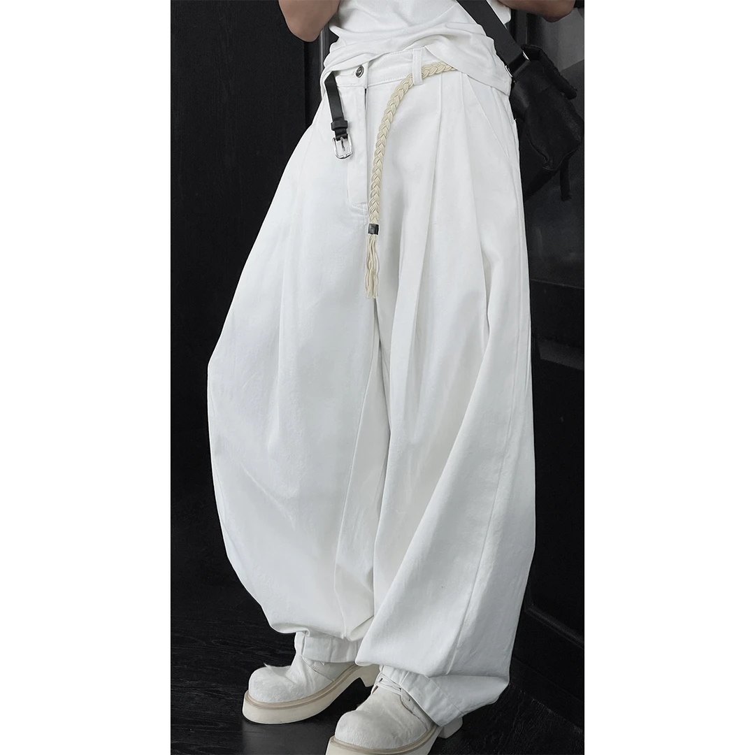 龙叨叨春季新款潮流简约纯色垂感宽松阔腿百搭弯刀休闲长裤