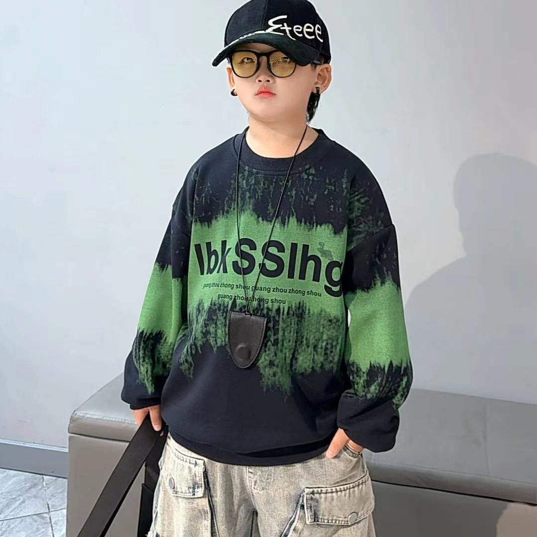 春秋韩版休闲风印花休闲纯色男男童卫衣秋装字母常规中大童长袖