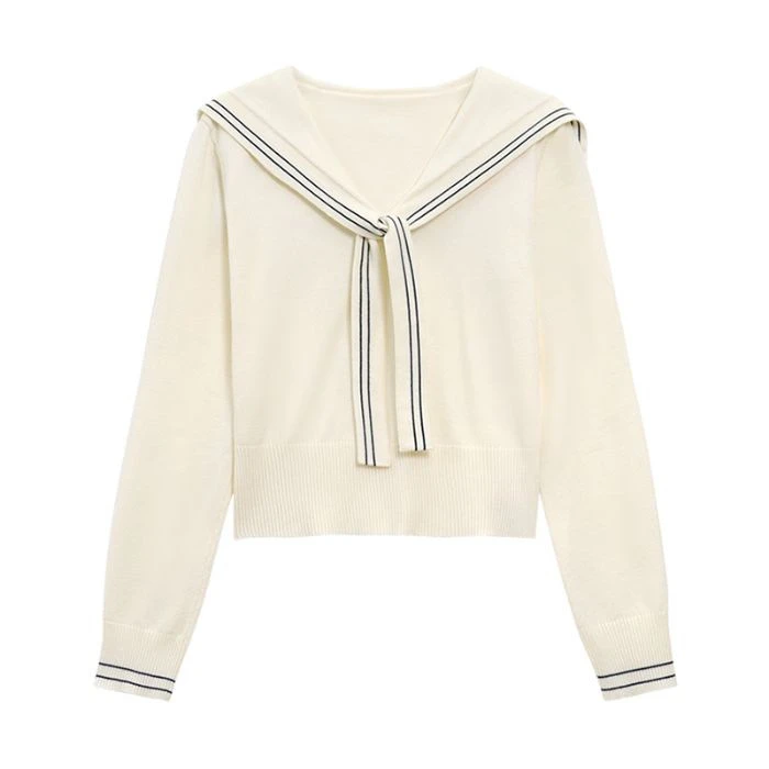 韩系学院风海军领2025秋冬针织衫毛衣百搭设计感时尚短款上衣女