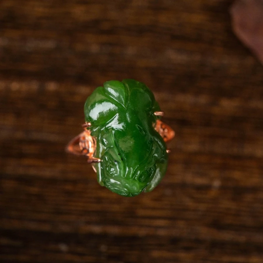 【九紫离火助力】和田玉碧玉貔貅戒指(多样性戒托戒面)ZJH-220-7