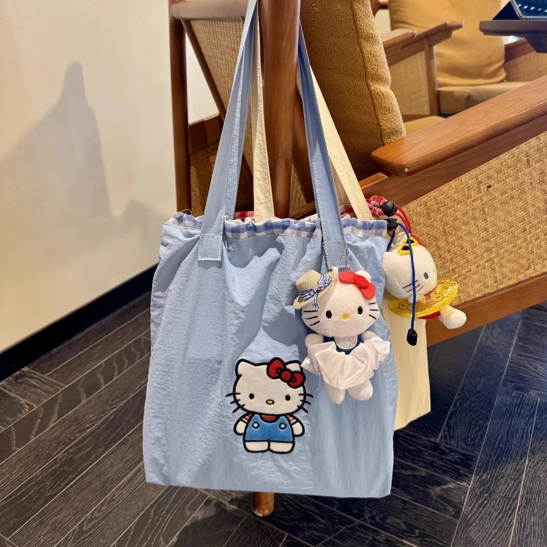 Kitty奶蓝帆布包新款大容量轻便高颜值蓝黄托特包百搭手提单肩包
