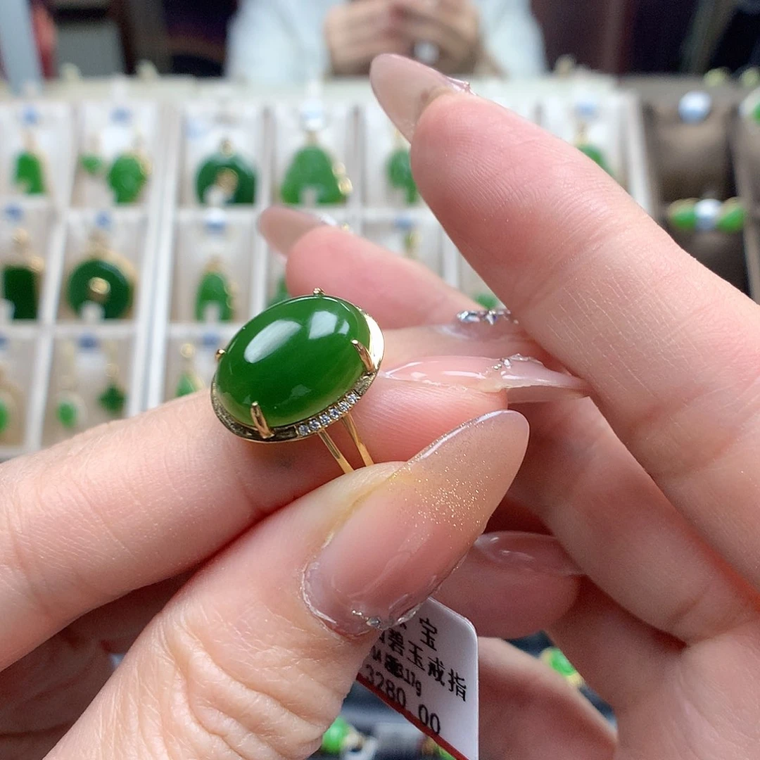 和田玉戒指18K金镶嵌1014