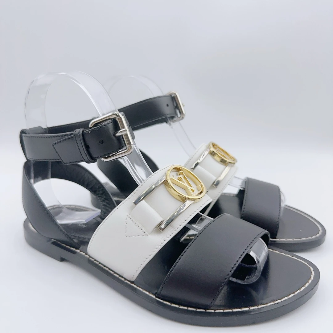 99新 LouisVuitton/路易威登 35码/金标绑带平底凉鞋/00669