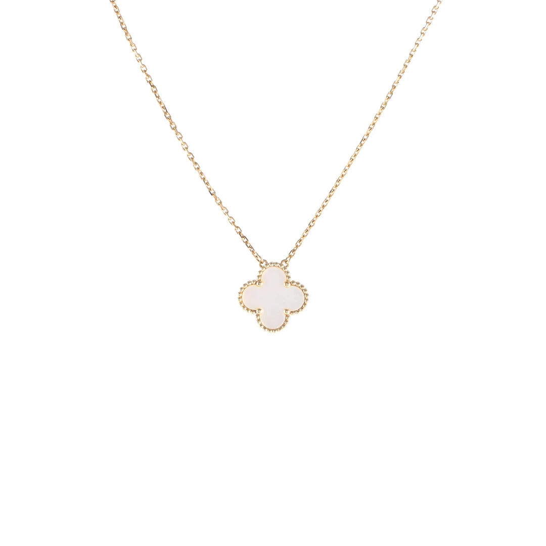 95新 梵克雅宝 XF【小花念念】中号单花项链 新扣 白贝母 项链 黄金