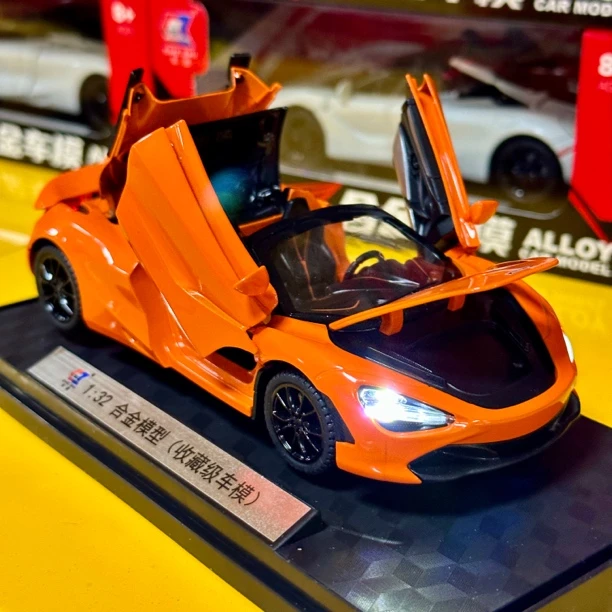 720S合金车模1:32可敞篷合金车声光回力玩具