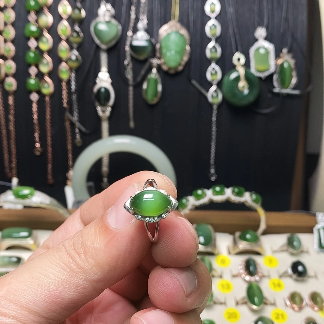 和田玉（碧玉）银S925镶嵌戒指