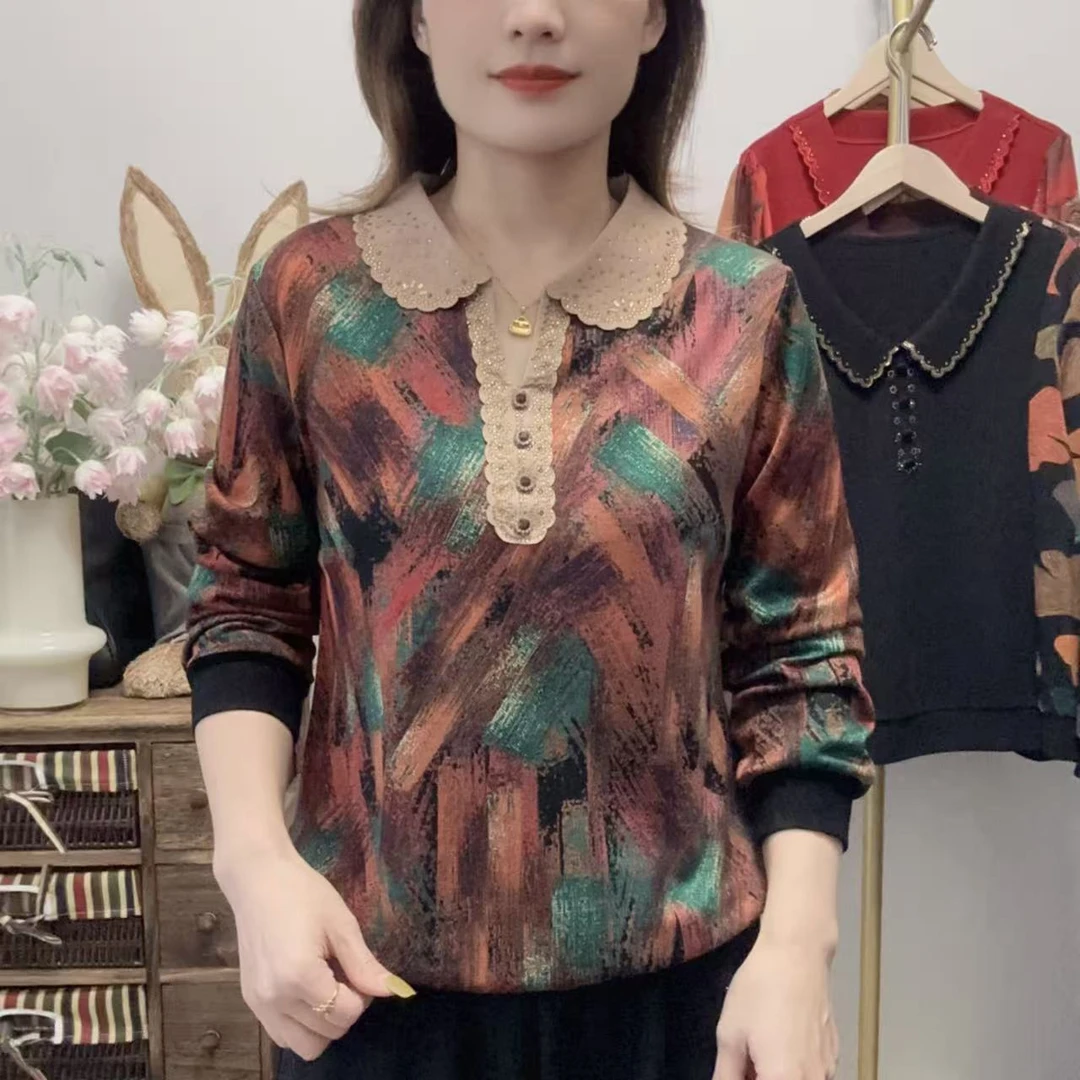 【丽姐家】秋季新款时尚长袖秋季妈妈打底衫衬衫中老年女装春季中年