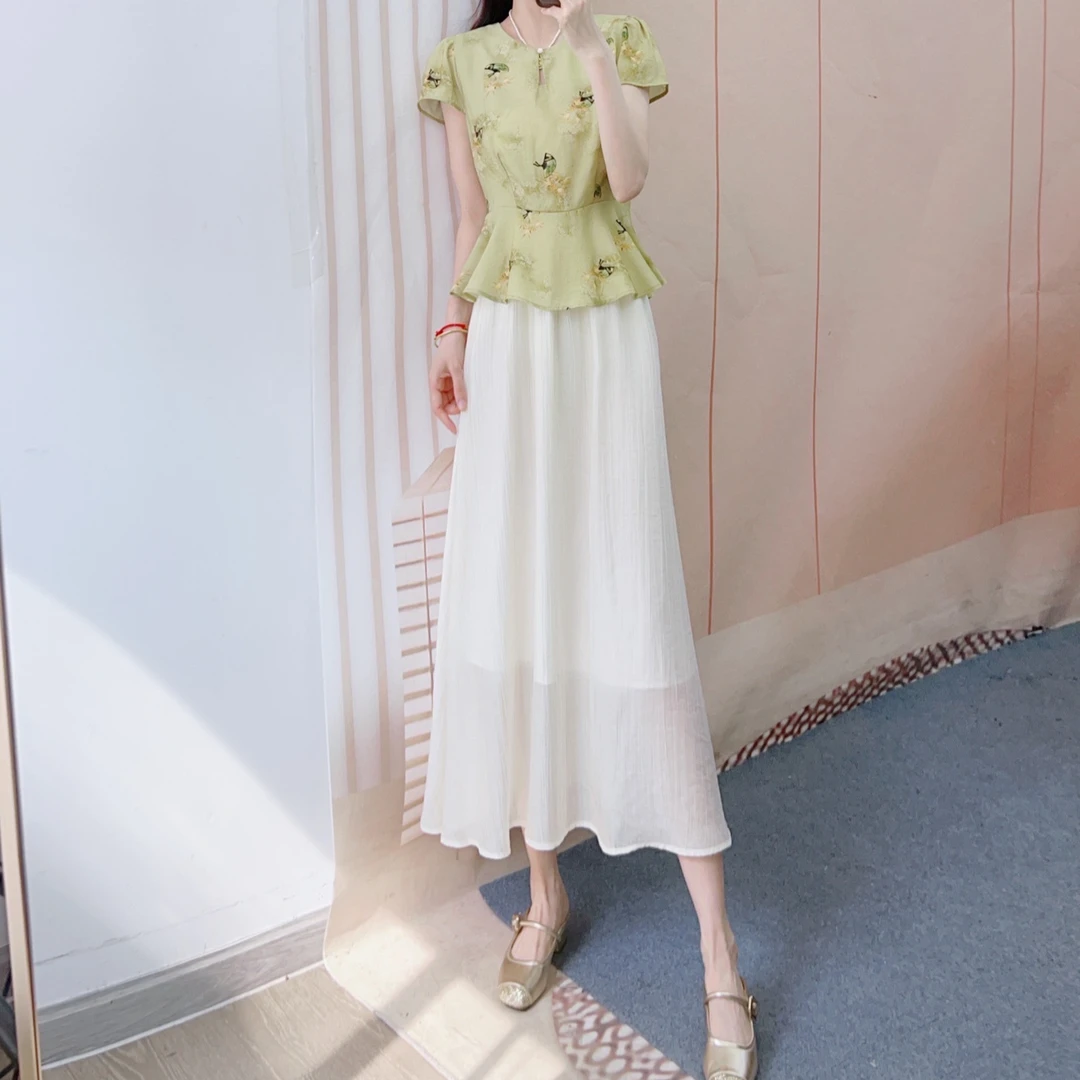 835新中式复古上衣衫+半身裙两件套裙835/XJ
