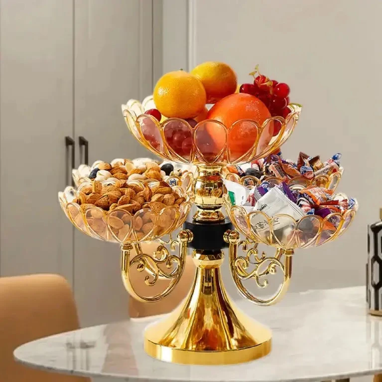 欧式豪华水果盘客厅高端上档次旋转果盘多层零食糖果盘家用厅茶几