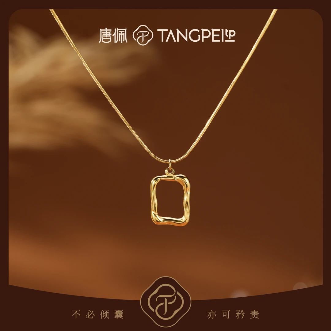 不锈钢项链 设计感小众几何方形相框项链气质简约锁骨链时尚饰品