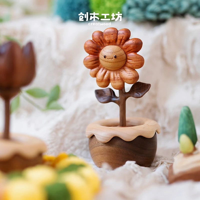 花花的世界/创木工坊实木可爱摆件办公桌面装饰家居创意饰品礼物
