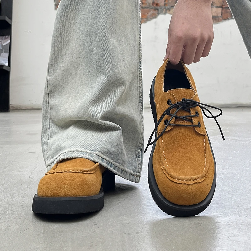 复古翻毛皮德比鞋男厚底cleanfit小众通勤高级感老钱风大头皮鞋潮