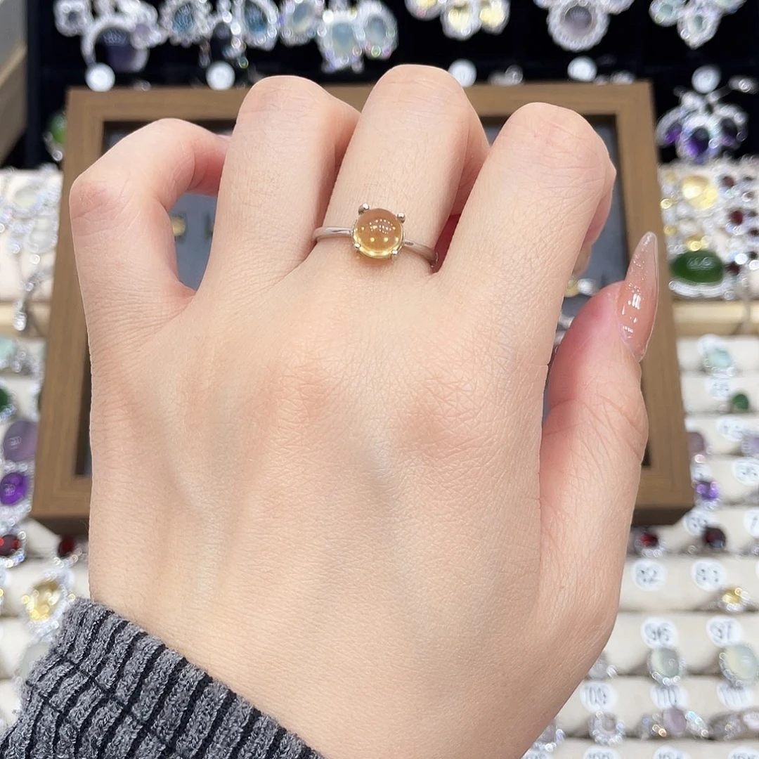 黄晶戒指银S925镶嵌