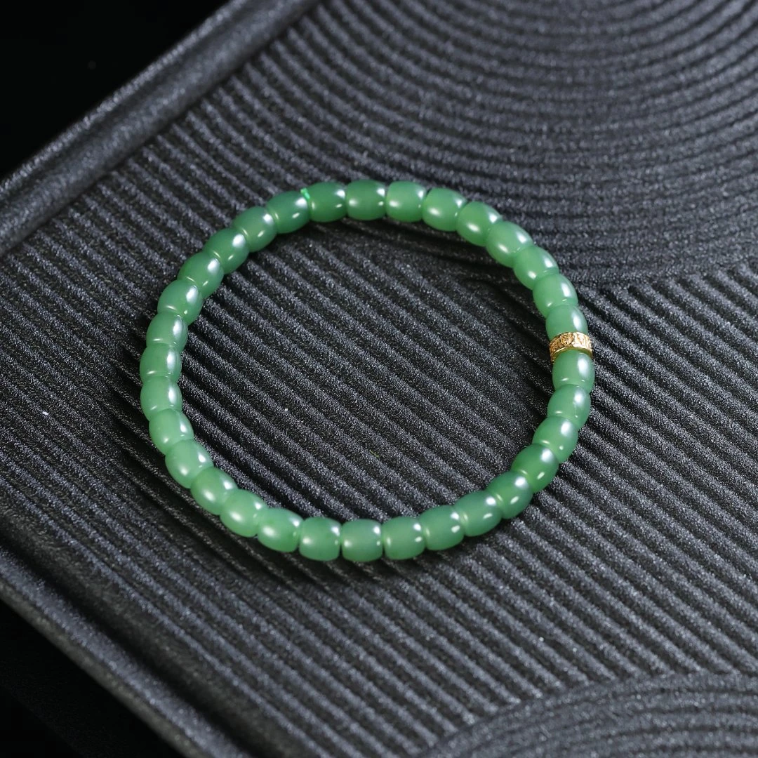 锦绣/18K金和田玉粉绿直切手串