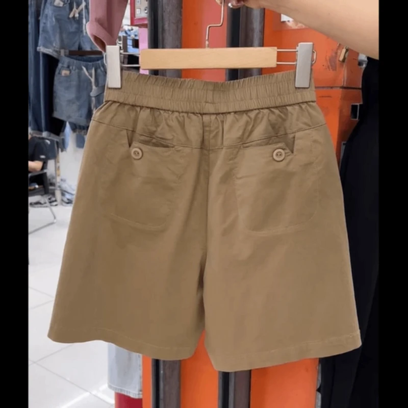 薄款纯色夏季短裤四分裤女士时尚卡其色简约休闲裤宽松百搭阔腿裤