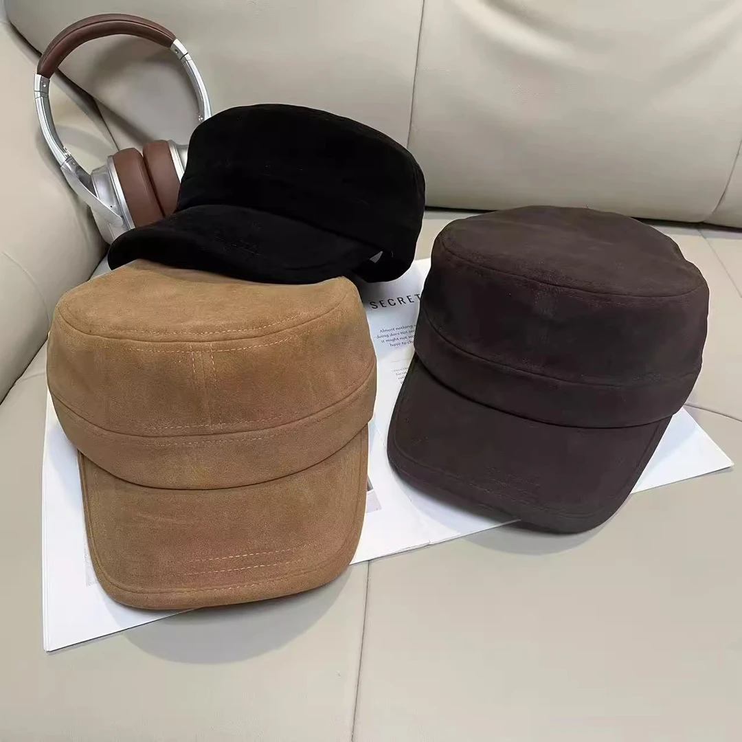 赵露思同款高品质复古麂皮绒平顶帽女时尚百搭休闲显脸小马术帽