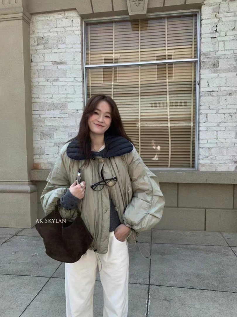 短款女树脂固色羽绒服秋冬立领长款拼接时尚冬季连帽ins上衣