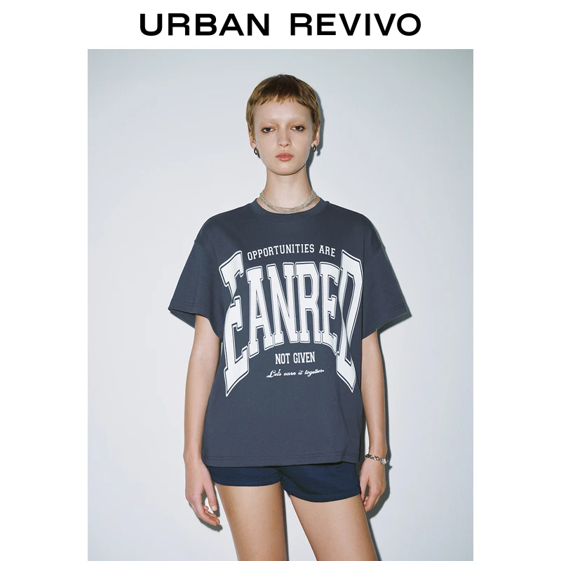 UR2025夏季新款女装休闲运动风宽松撞色印花短袖T恤UYV450115