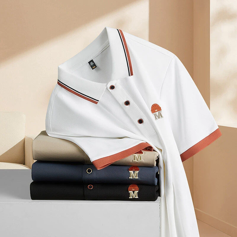2025夏季男士刺绣POLO衫商务翻领修身短袖休闲简约时尚T恤5818