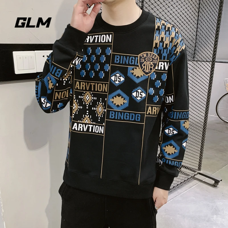 GLM潮流休闲卫衣男士春秋款宽松圆领长袖T恤百搭ins潮牌打底上衣