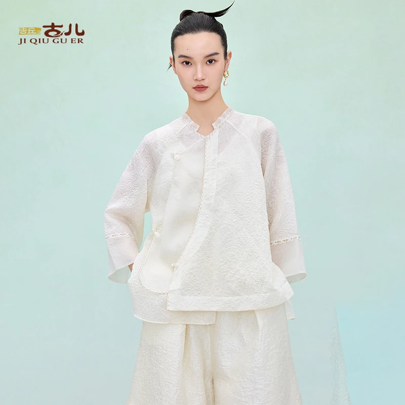 吉丘古儿白芷提花上衣老钱风立体气质禅意衬衫新中式秋G251Y042