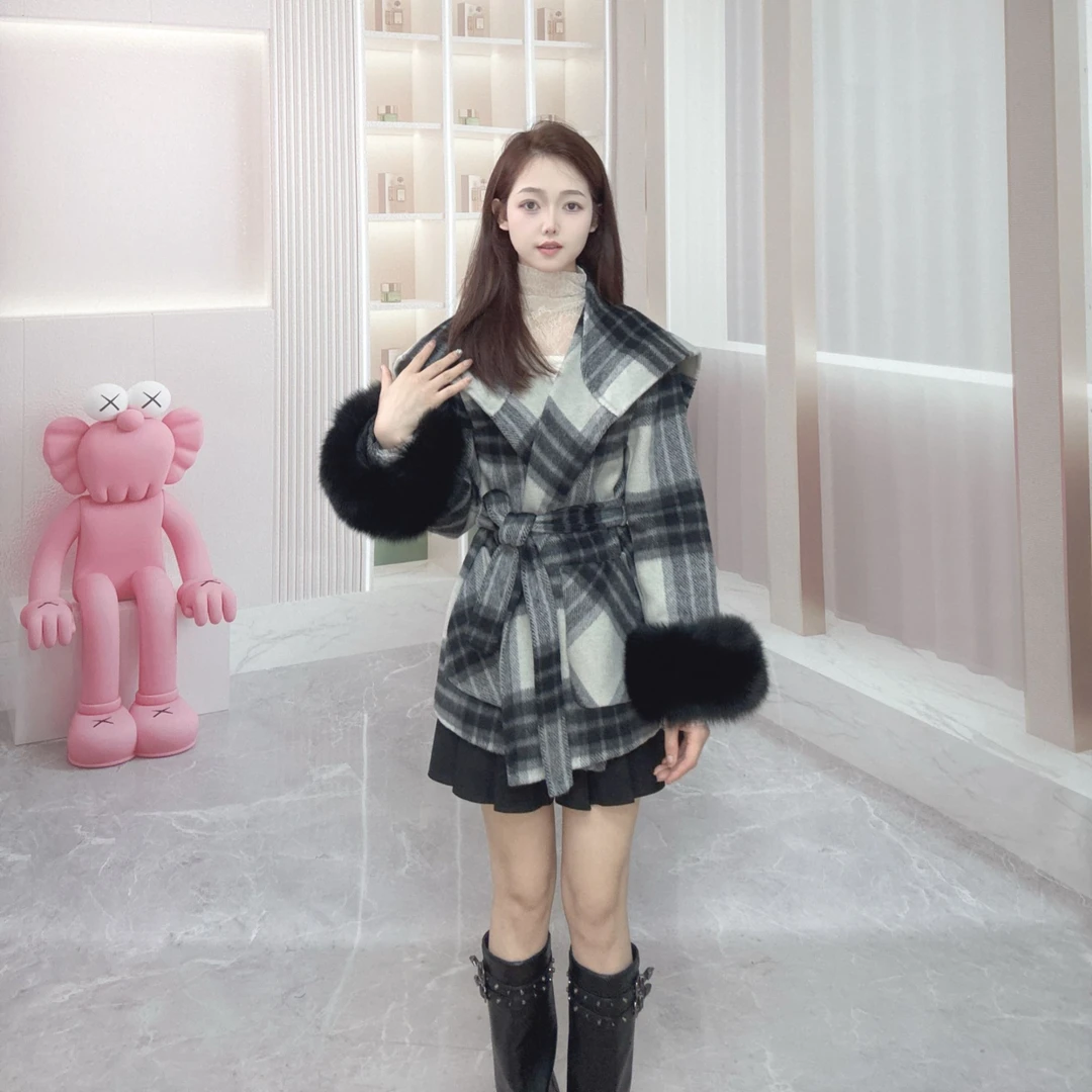 中长款格子常规袖大衣4254325882时尚秋冬韩版