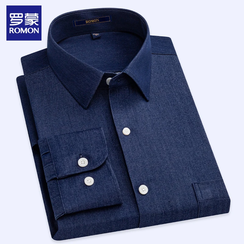 罗蒙高档新款休闲牛仔长袖衬衫男文艺青年轻奢高级感复古百搭衬衣