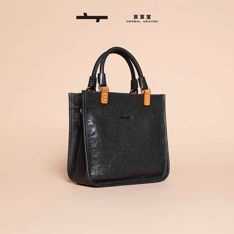 食草堂2025新款头层植鞣皮时尚百搭轻奢显气质手提包倾城