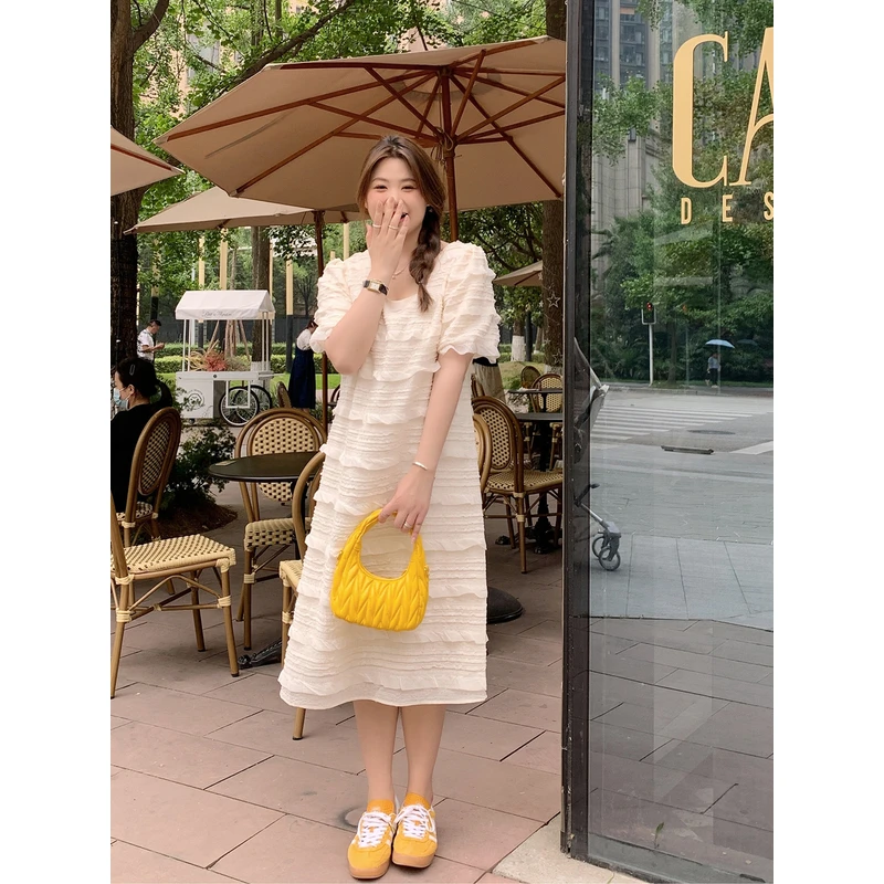 【ALINDM年终大清仓】夏胖mm白色蛋糕裙200斤黑色连衣裙AS24709