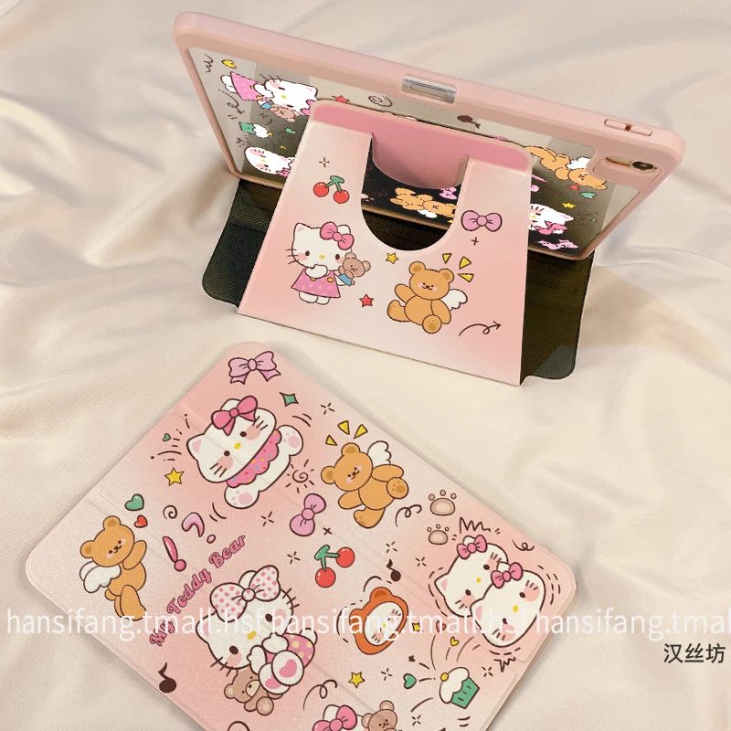 【三折旋转亚克力】凯蒂熊熊苹果ipad11平板保护套air6华为小米硬