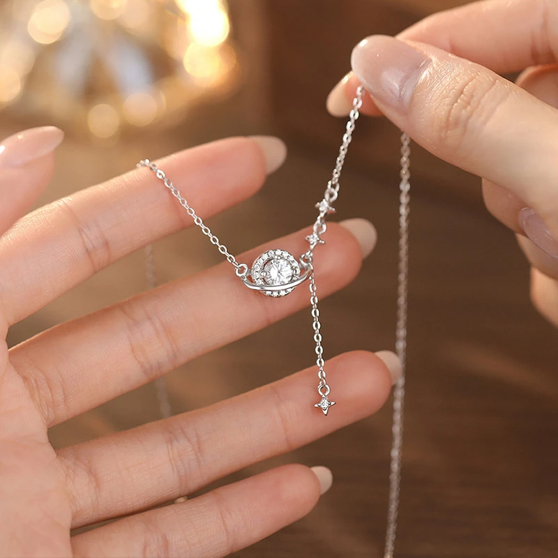 坠链均925银 极光星空流苏项链纯银女款气质高级感轻奢显瘦锁骨链